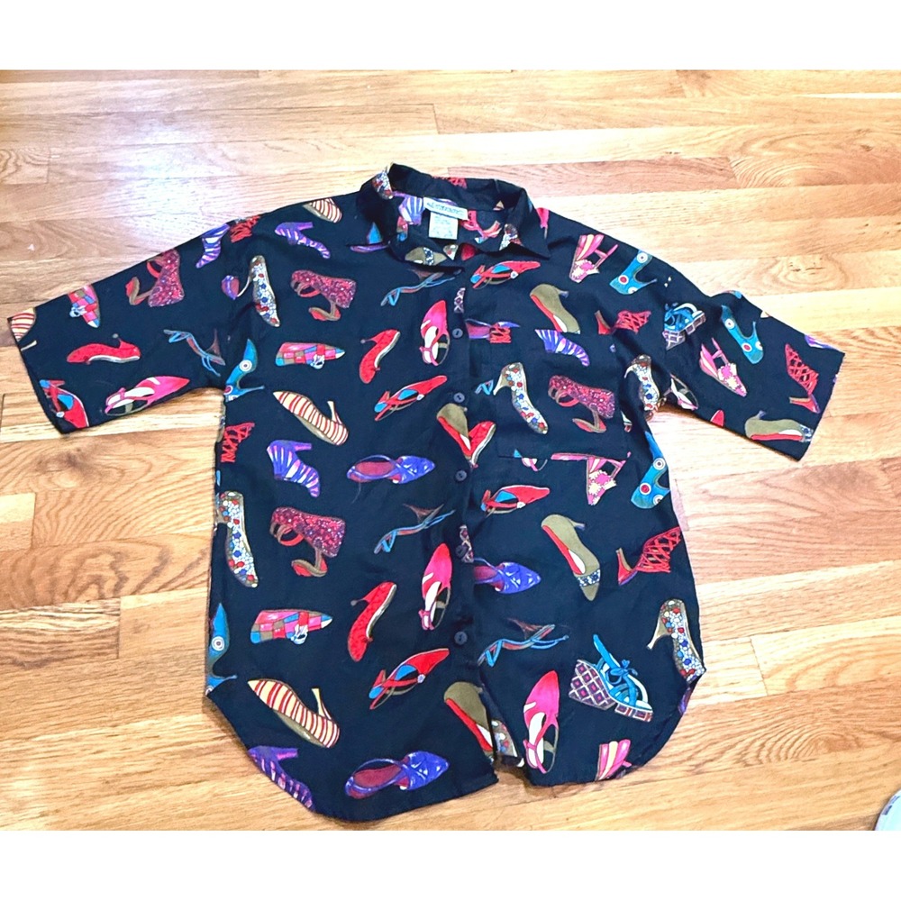 California Connection Vintage 90s High Heel Shoe Print Button Down Shirt Medium